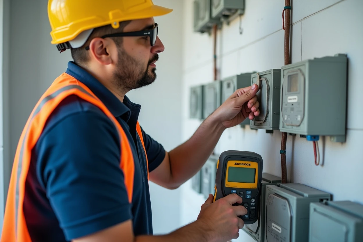 Técnico inspeccionando tablero eléctrico
